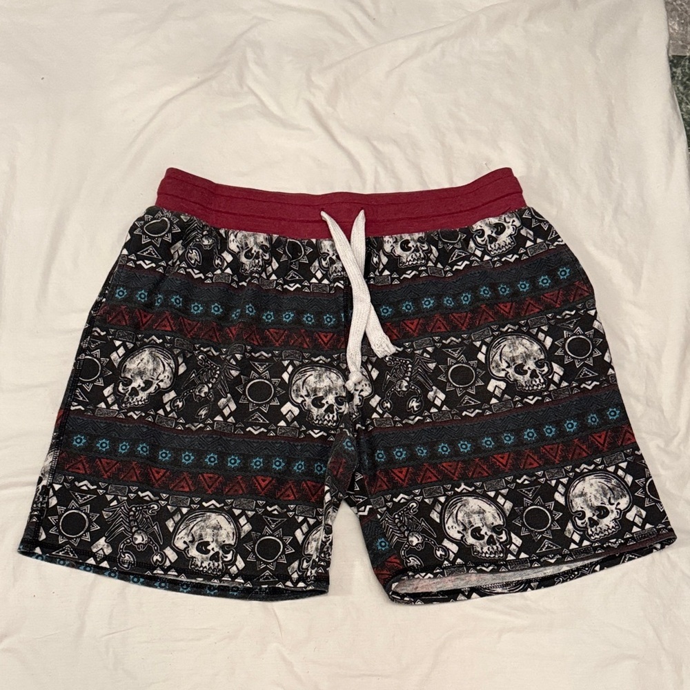 George Red and Gray Skull Pattern Shorts